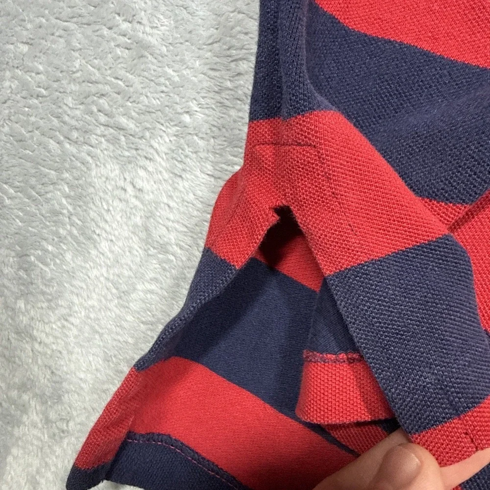 Vintage Polo Ralph Lauren Polo Shirt Men L Blue Red Striped Distressed